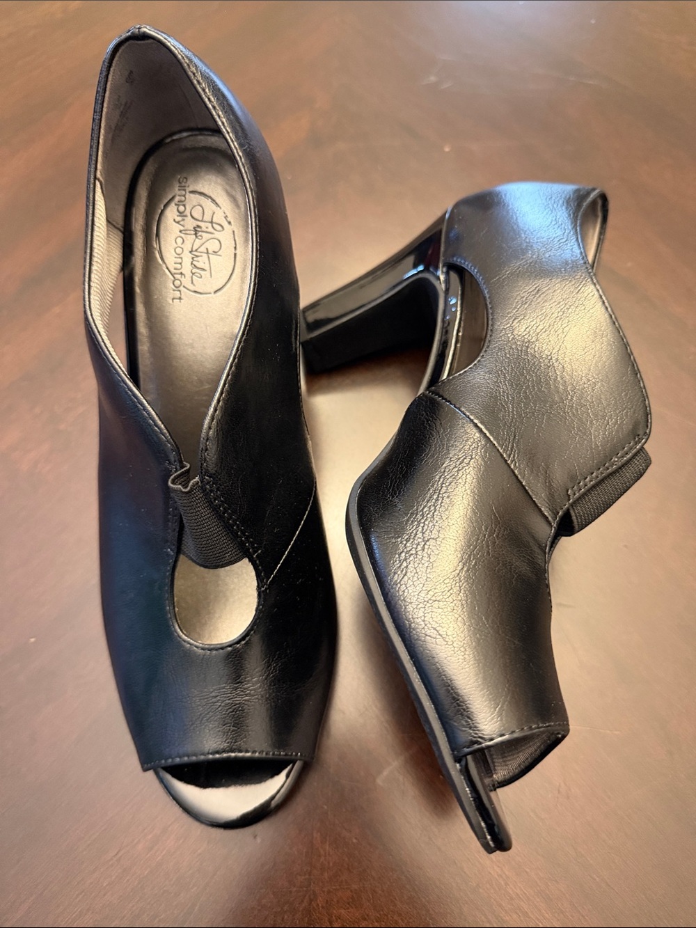 Life Stride Black Peep Toe Block Heel Pumps